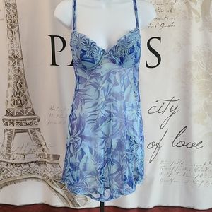 Beautiful blue print babydoll with matching thong